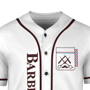 Camiseta de Trabajo Estilo Jersey de Béisbol para Barbería con Logotipo Personalizado, Blanca, de Algodón Transpirable, con Bolsillo y Diseño de Tijeras - Product Image 4