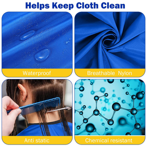 Cape de coiffure professionnelle bleue en polyester résistante à l'eau, avec fermeture à bouton-pression réglable, réutilisable pour la coupe de cheveux en salon - Product Image 5