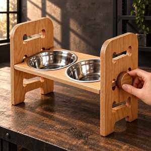 Gamelle double portable de qualité supérieure pour animaux de compagnie, boîte à nourriture en bois pour chiens et chats, accessoire pour animaux, gamelles et distributeurs de nourriture - Product Image 1