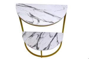 <b>Side</b> <b>Table</b> with Gold Metal Frame | <b>Round</b> End <b>Table</b> for Living Room & Bedroom | Elegant Home & Office Decor - Product Image 2