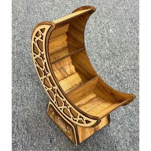 Custom Wooden Crescent Moon <b>Gift</b> Hamper Basket Wholesale Laser Cut Eid Mubarak Decor Islamic <b>Ramadan</b> Tray Storage Shelf <b>Box</b> - Product Image 1
