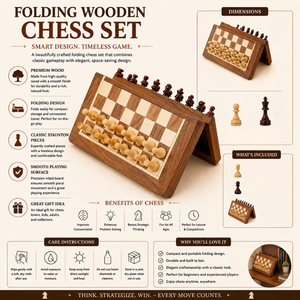Jeu d'échecs magnétique pliable en bois |   Échiquier de voyage portable avec boîte de rangement, jeu de société de stratégie classique pour adultes et enfants, cadeau - Product Image 5
