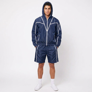 Conjunto de Pantalones Cortos y Chaqueta Cortavientos para Hombre, Chaqueta Ligera con Capucha y Cierre Completo con Pantalones Cortos Deportivos a Juego para Actividades al Aire Libre - Product Image 5