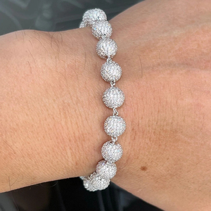 Large 925 Silver Moissanite Iced Out Ball <b>Bracelet</b> Heavy Round <b>Bead</b> Link Bangle Hip Hop Jewelry Passes Diamond Tester <b>Men</b> - Product Image 3