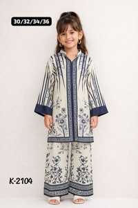 Salwar Kameez Tradicional para Niñas, Algodón con Estampado Floral, Corte Holgado, Largo hasta el Tobillo, K-3030, India Pakistán, Ropa Casual - Product Image 4