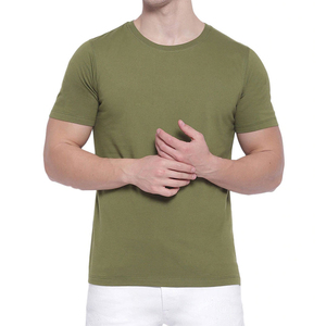 Camiseta de Hombre, Color Verde Oliva, Corte Ajustado, 100% Algodón, Transpirable, Cuello Redondo, Manga Corta, Estilo Casual, Color Sólido, Tejido Jersey, en Oferta - Product Image 1