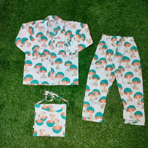 <b>Kids</b> Cotton Printed Pajama <b>Set</b> Mushroom Pattern Long Sleeve Sleepwear <b>for</b> Boys and Girls Unisex Night Suit - Product Image 5