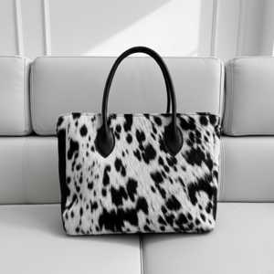 Custom Daily Use Genuine Leather Hair <b>Tote</b> <b>Bag</b> Women Summer <b>Waterproof</b> Portable Eco-friendly Breathable Solid Color <b>Zipper</b> - Product Image 4