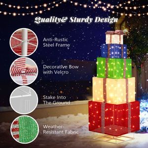 Torre di Scatole Regalo Natalizie da Esterno Pre-Illuminata con 200 LED Bianco Caldo, 1,8 m, con Corde e Picchetti, Illuminazione Decorativa - Product Image 5