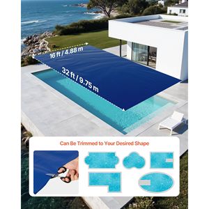 Bâche solaire pour piscine 32 x 16 pieds, 16 mil, double couche d'air à isolation thermique, couverture à bulles pour usage diurne, enrouleurs inclus - Product Image 2