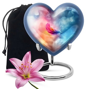Urna con forma de corazón de mamut lanudo con base de metal plateado, urna clásica para guardar cenizas de adultos, urna decorativa con forma de corazón. - Product Image 2