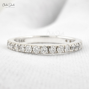 Bague de mariage demi-éternité authentique en or blanc 14 carats avec diamants G-H taille ronde de 1,70 mm pour femme, bijoux de luxe à prix d'usine - Product Image 4