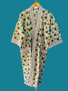 Robe Kimono en Coton à Motifs Floraux pour Femme avec Ceinture Rayée, Peignoir Léger, Tenue de Spa, Vêtement de Plage, Cadeau - Product Image 2
