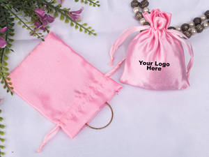 Wholesale Custom Lightweight Satin Pink <b>Drawstring</b> <b>Pouch</b> Personalized Logo for Jewelry Wedding Gift Container Packaging - Product Image 2