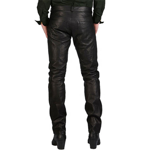 Pantalon Moto en Cuir PU Noir pour Homme, Taille Haute, Coupe Droite, Fermeture Boutonnée, Style Automne Délavé - Product Image 3