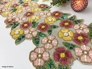 Handmade Bohemian Floral Fabric Table <b>Runner</b> Irregular Shape Pink Yellow Red <b>Green</b> Embroidered Design Mats Pads - Product Image 2