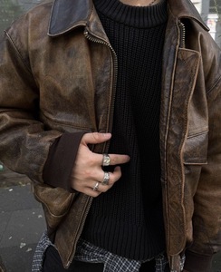 Blouson Bomber Unisexe OEM 100% Cuir Véritable Marron Grande Taille Imperméable Respirant Coupe-Vent pour l'Hiver Chaud en Coton - Product Image 1