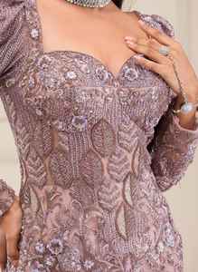 Vestido de Novia de Tul con Pedrería Lavanda, Hermoso Atuendo Nupcial, Nuevo Vestido de Novia de Moda de Alta Calidad con Mangas Largas - Product Image 6