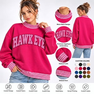 Sudadera de Forro Polar Oversize para Mujer con Cuello Alto Estampado, Gris Sólido, 100% Algodón, Hombro Caído, Manga Larga, Ropa Casual de Invierno - Product Image 1