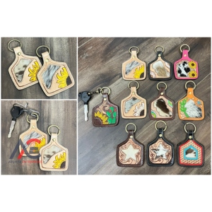 Personalise New Design Hand Tooled Sunflower Flower <b>Key</b> <b>Chain</b> Western Custom Luxury Genuine Cowhide <b>Leather</b> Keychain for Unisex - Product Image 1