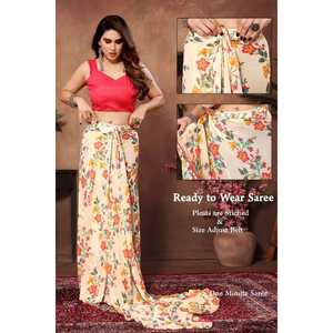Designer Georgette Print Work One Minute <b>Saree</b> with Unstitched Blouse Chik - Product Image 1