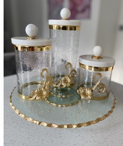 Hộp Thủy Tinh Mạ Vàng Kim Loại Và Thủy Tinh Trang Trí Sang Trọng Có Nắp Đá Cẩm Thạch Để Trang Trí Nhà Bếp - Product Image 2