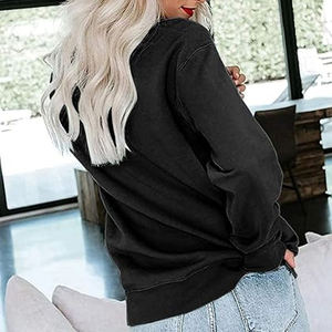 Pull-over bleu roi pour femme à col rond, coupe longue et décontractée, épaules tombantes et poignets à bande unie, idéal pour le streetwear décontracté - Product Image 6