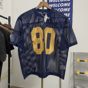 Maillots de football OEM amples et oversize en jersey de coton épais 100% avec fermeture éclair et manches courtes, motif lettres - Product Image 2