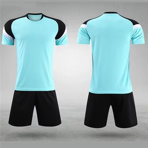 Ensemble de maillot de foot bleu pour homme, polyester respirant, tenue d'entraînement, taille adulte, manches courtes avec accents bleu marine et vert fluo - Product Image 2