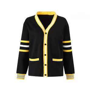 Custom Xavier <b>University</b> Louisiana Black Fleece Cardigan Women's Cotton V-Neck Button Up With Front Pockets Wholesale Low MOQ - Product Image 1