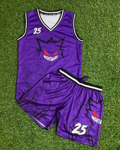 Ensemble de maillots de basket-ball personnalisés NIGHTMARE, sublimés, violets, col en V, sans manches, séchage rapide, uniformes unisexes pour adultes - Product Image 5