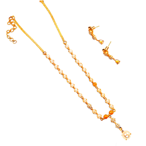 18K Gold Plated <b>Pearl</b> Bridal <b>Jewelry</b> <b>Set</b>-Designer Trendy Earring and Necklace - Product Image 2
