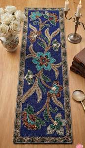 Handmade Luxury Emneaded Customized Shape Blue <b>Green</b> Gold Floral Design Eco-Friendly Durable Table <b>Runner</b> Mat - Product Image 1