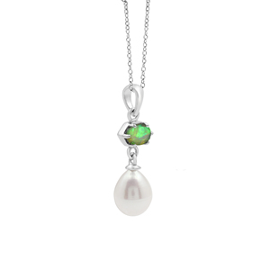 Classic 925 Sterling Silver Pendant <b>Necklace</b> With <b>Opal</b> & Freshwater Pearl Water Drop Shape Claw Setting Rhodium Plated Box Chain - Product Image 2