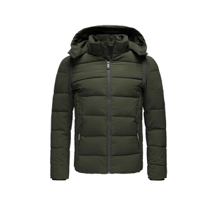 Veste matelassée noire pour homme, col montant, coupe-vent, manteau d'hiver décontracté, longueur normale, couleur unie, fermeture éclair, polyester épais - Product Image 1