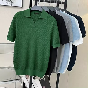 Camiseta de punto para hombre con logotipo personalizado OEM, texturizada, de lana/cachemira, con jacquard de piña, corte ajustado, ecológica, con flecos estampados - Product Image 6