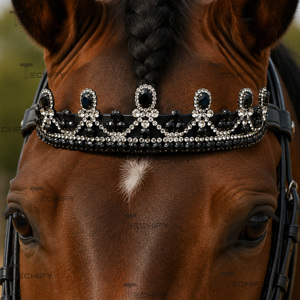 Diadema de cristal negro para caballo – Accesorio ecuestre de cuero con diamantes de imitación de lujo - Product Image 1