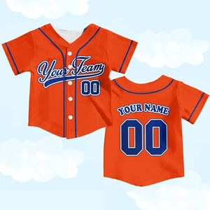 Camiseta de Béisbol Personalizada Naranja para Niños, Manga Corta, con Botones, Impresión de Nombre y Número del Equipo, Transpirable, para Todas las Temporadas - Product Image 1