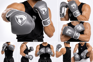 Guantes de Boxeo Profesionales Portátiles Dumela International, Color Gris Blanco, Cuero Genuino, Personalizados, Alta Calidad, Entrenamiento Vertical - Product Image 4