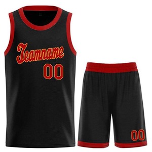 Conjunto de Uniforme de Baloncesto Sublimado Personalizado, Negro y Rojo, Cuello Redondo, Sin Mangas, Absorbente de Humedad, 100% Poliéster, Uniforme de Equipo para Hombre Adulto - Product Image 3