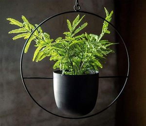 Jardinière suspendue en métal noir avec cadre rond, support moderne pour plantes d'intérieur et d'extérieur - Product Image 3