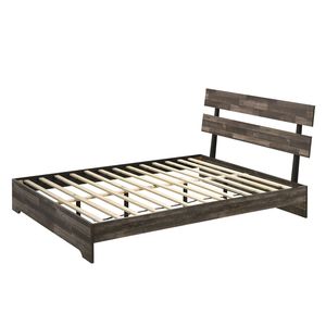 Letto a piattaforma singolo rustico con testiera, profilo basso, mobili da camera contemporanei, finitura marrone, 1 pz, letto in legno per ragazzi - Product Image 3