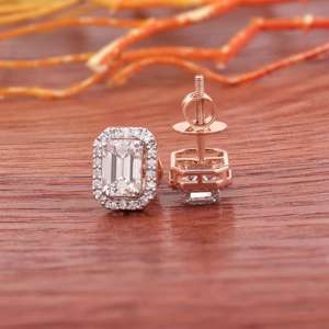 Pendientes de Oro de 14 Quilates con Diamantes Cultivados en Laboratorio con Corte Esmeralda, Pendientes de Diamantes Rectangulares de Lujo para Mujer, Joyería Fina de Oro - Product Image 5