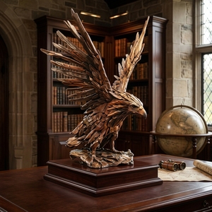 Sculpture d'aigle en bois artisanale, rustique, en teck et bois flotté, avec ailes écartées, pour décoration de sol, articles de décoration. - Product Image 5