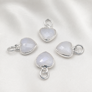 Wholesale <b>Silver</b> Plated Rainbow Moonstone Heart Shape Trendy Unisex Faceted Gemstone <b>Charm</b> Pendant for Necklace <b>Bracelet</b> Jewelry - Product Image 1