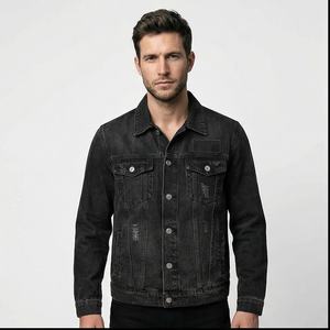 แจ็กเก็ตยีนส์คุณภาพสูงของผู้ชายเสื้อแจ็กเก็ตแนวตะวันตกมีกระดุมประดับโลโก้ด้านหน้าแบบรุ่ย - Product Image 2