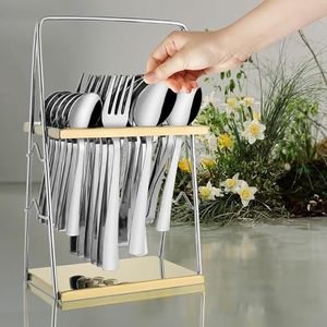 Support à couverts en métal à double niveau avec plateau, résistant à la rouille, support de rangement de cuisine sur pied, design minimaliste - Product Image 1