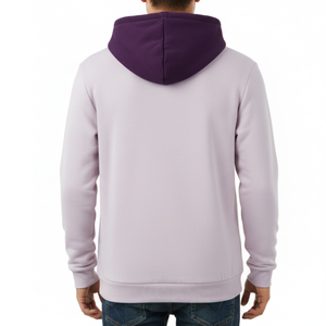 Sudadera con capucha para hombre al por mayor, estilo streetwear, en bloques de color lavanda y morado oscuro, fabricación OEM personalizada - Product Image 2