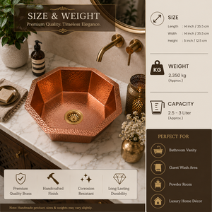 Évier de cuisine octogonal en cuivre martelé fait main, style ferme, pour préparation culinaire, à encastrer ou à poser, fabricant et fournisseur OEM pour hôtels - Product Image 5