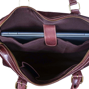 He She Wears Genuine <b>Leather</b> 6 Inch Large Capacity Laptop Satchel <b>Bag</b> <b>Soft</b> Handle Zipper Closure Vintage Style All Seasons - Product Image 4